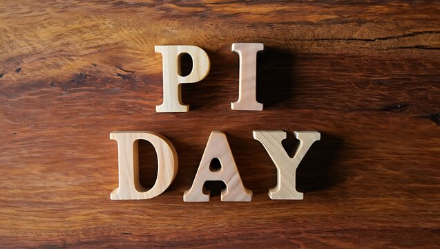 Pi day celebration with wooden letters on textured surface - Powered by Adobe