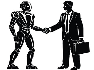 Vector art of robot and businessman shaking hands