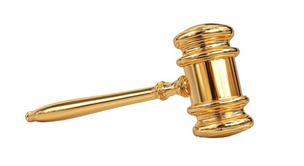 Shiny golden gavel symbolizes authority and justice, often used in courtrooms and legal settings