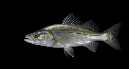 Fototapeta premium A Silvery Freshwater Fish in Profile Against a Black Background