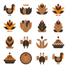 Thanksgiving bundle Collection of thanksgiving themed icons with turkeys pies and floral elements