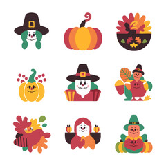 Thanksgiving bundle Cute thanksgiving characters and symbols collection for autumn holidays