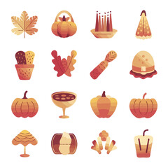 Thanksgiving bundle Autumn harvest collection of fall themed icons and illustrations