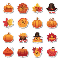 Thanksgiving bundle Collection of autumn harvest thanksgiving decorative elements with pumpkins and leaves