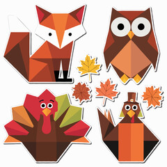 Thanksgiving bundle Cute origami animals and autumn leaves for thanksgiving celebration