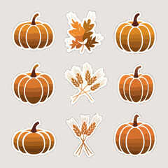 Thanksgiving bundle Autumn harvest pumpkins and fall leaves decorative elements