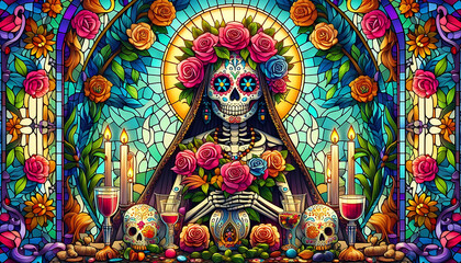 Obraz premium Día de Muertos Mural Mosaic Stainned Glass