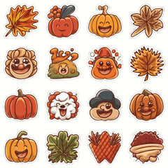 Thanksgiving bundle Collection of whimsical hand drawn autumn fall harvest icons and illustrations