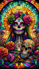 Fototapeta premium Día de Muertos Mural Mosaic Stainned Glass