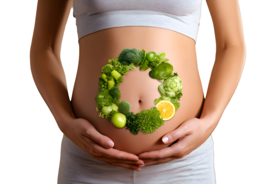 On a transparent background, a beautiful young pregnant woman. Eco-style. Label, tag, price tag for designers. The sphere of trade, economy, sales, fashion, beauty, sports.