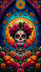 Fototapeta premium Día de Muertos Mural Mosaic Stainned Glass