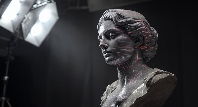Classical Sculpture with Digital Overlay and Studio Lighting