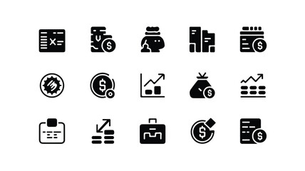 Budget icon set. Containing expense money management cash flow savings spending income. Budget icons vectors design. 