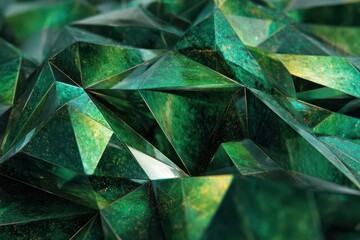 Emerald Geometry: A mesmerizing abstract composition of angular green shards forming a complex, sparkling terrain. Nature's brilliance redefined.