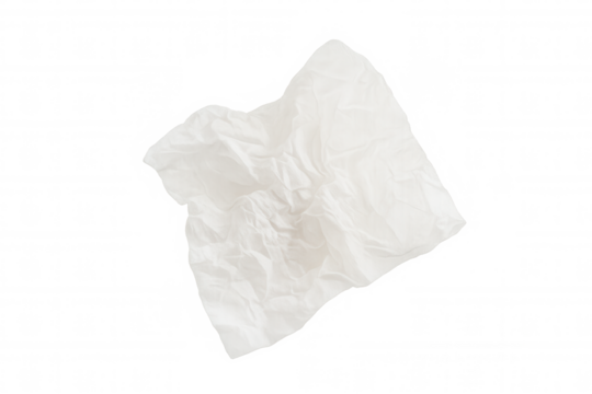 Crumpling white facial tissue, representing cold, flu, allergy symptoms, illness, and hygiene concepts, transparent background