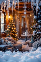 Fototapeta premium Cozy Christmas Cabin with Snowfall
