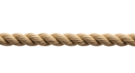 Thick brown rope stretched horizontally and detailed texture, perfect for design, nautical, or craft projects. Isolated on white or transparent background. PNG format.