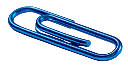 Shiny blue paperclip on black background