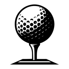 Golf ball on Tee: A classic monochrome depiction of a golf ball poised on a tee, showcasing the precision and elegance of the sport.