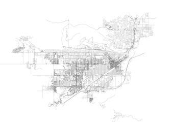 Minimalist monochrome map of Billings showing highway & road networks with urban density — ideal for urban planning, design mockups, or geographic visualization.