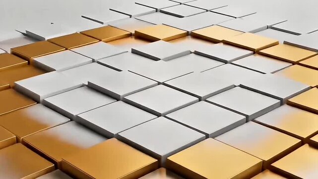 Abstract 3D animation of flipping gold and silver cubes, concept of transformation and innovation, seamless loop