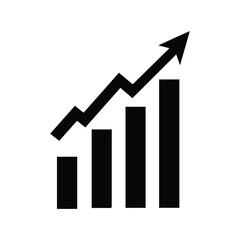 Solid black bar chart trending upward displays increased value against a white background