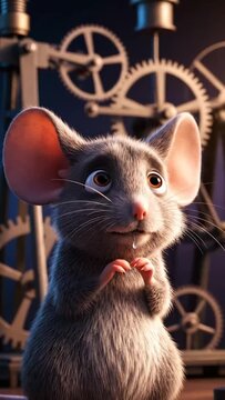Animated Mouse in a Clockwork World - A Heartwarming Tale of Gears and Dreams.