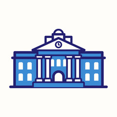 Digital vector icon of a grand institutional building, quickly whisked into a virtual green screen setting for automated content creation