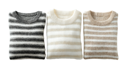 Three folded striped sweaters