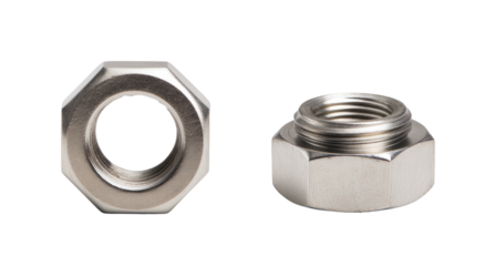 Two stainless steel hex nuts