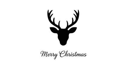 A minimalist black deer head silhouette with majestic antlers, accompanied by elegant 'Merry Christmas' script, forms a sophisticated and festive graphic for holiday projects.