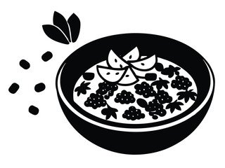 Vector art of silhouette of a bowl of soup with fruit