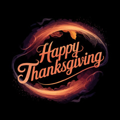 Happy thanksgiving text with fiery glowing swirl on black background