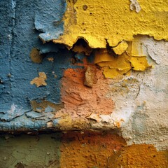 Detailed view of various paint layers showcasing texture and colors.