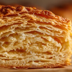 Intricate layers of puff pastry showcasing texture and detail.