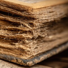 Detailed close-up of ancient, weathered book pages with text.