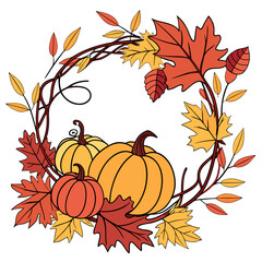 autumn background with pumpkin and leaves  illustration isolated on white background. PNG Transparent file type with high definition quality And vibrant color grading Available.