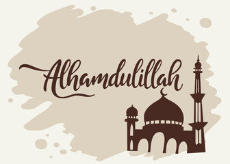 vector illustration of a mosque in background with text ALHAMDULILLAH  vector, city, mosque, church, icon, design, dome, architecture, india, silhouette, taj mahal, eid, asia, castle, culture, landmar