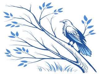 vector illustration of a bird sparrow, wing, spring, design, illustration, bird, tree, nature, flower, drawing, love, winter, floral, singing, art, leaf, cute, animal, vector, branch, birds, cartoon, 