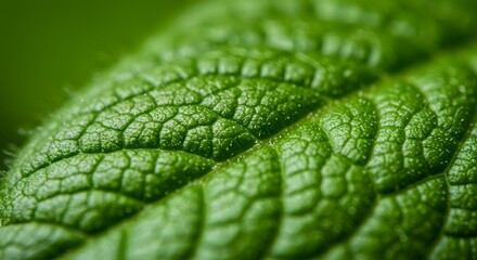Macro view of a green leaf highlighting its intricate vein patterns and surface texture