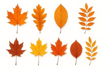 Autumn leaves and branches illustration showcasing simple elegant composition with vibrant fall colors in enhanced detail, SET