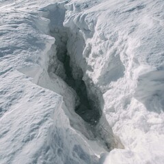 A serene meltwater channel flowing beneath a thick snowpack.