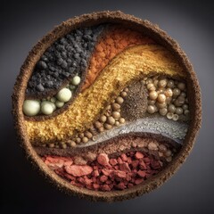 Detailed microscopic view showcasing various biological structures and components.