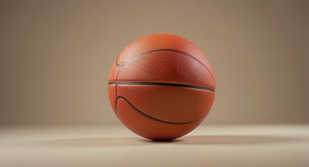 Close-up of an orange basketball with black lines on a neutral background, sport equipment