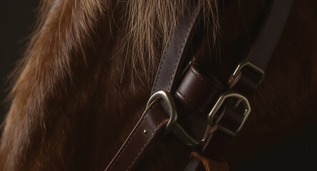 Close-up of Equine Halter with Buckles and Mane