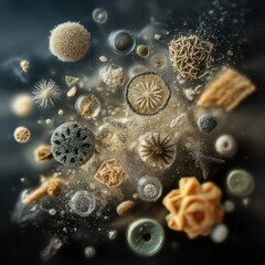 Intricate details of different types of dust particles magnified.