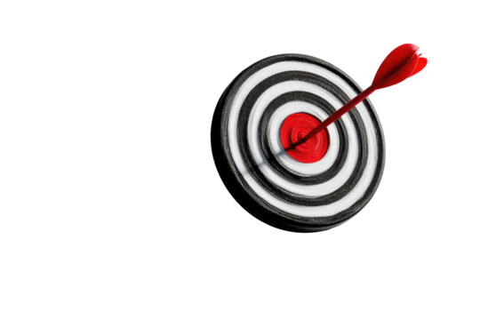Red arrow hitting center of black and white target - Powered by Adobe