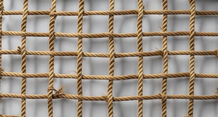 Close-up textured pattern of braided rope net, woven in a grid structure