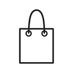 A black outline defines a minimalistic shopping bag icon on white background