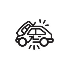 Obraz premium Line drawing shows two cars crashed together, depicting an automobile collision over white background